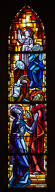 Ensemble de 2 verrières historiées et commémoratives de la guerre de 1914-1918 : Recouvrement de Jésus au Temple et Annonciation