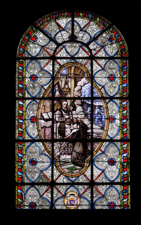 verrière historiée et commémorative de la guerre de 1914-1918 : Communion d'une veuve