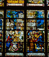verrière : Scènes de la vie de sainte Clotilde, vengeance de Gondebaud, le Mariage de sainte Clotilde (baie 24)