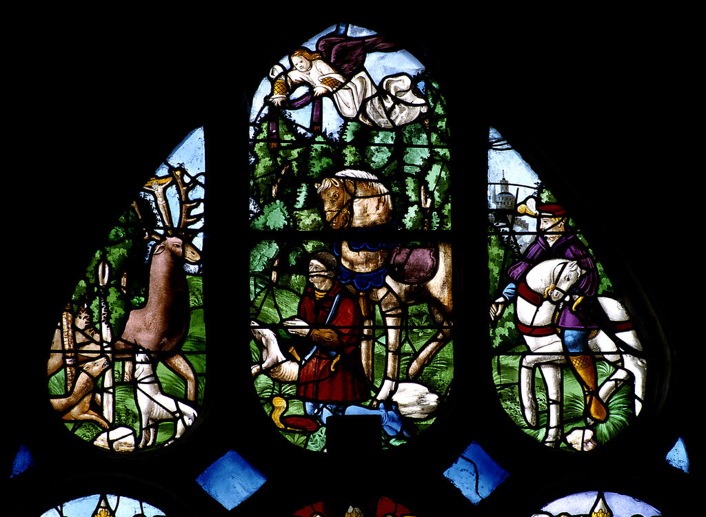 verrière, baie 12 : saint Martin, sainte Catherine, saint Nicolas