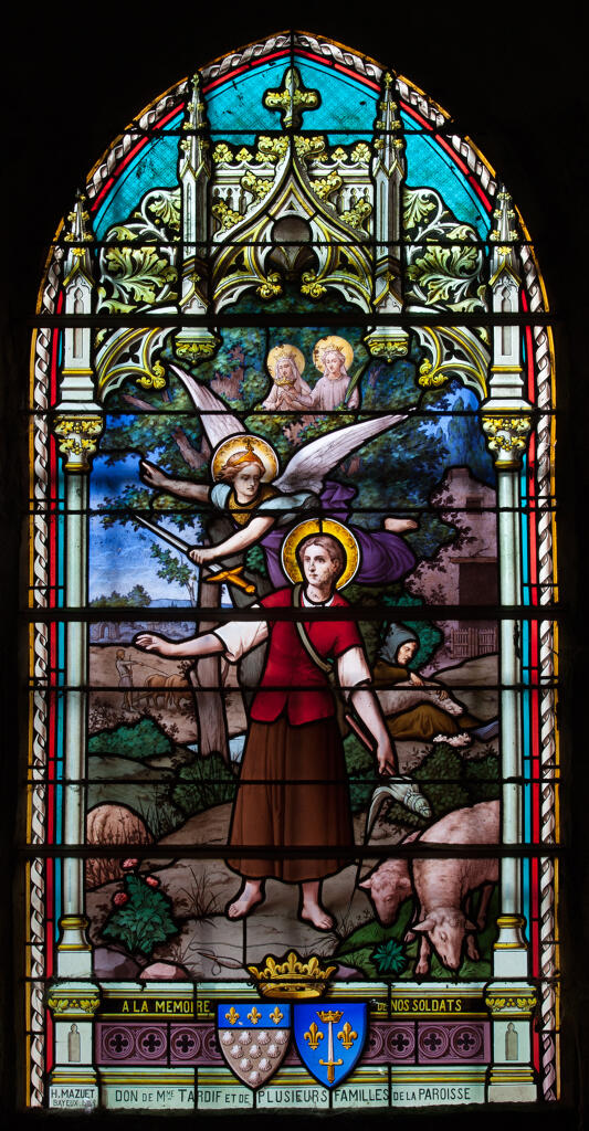 Verrière hagiographique et commémorative de la guerre de 1914-1918 : Sainte Jeanne d'Arc entendant les voix (baie 6)