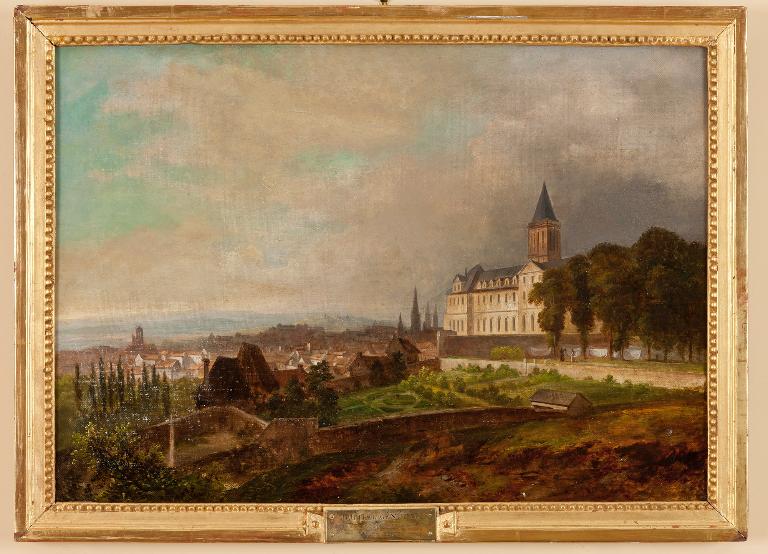 Vue sud-orientale de l'Hôtel-Dieu depuis le parc, Auguste Bonnel.- Peinture, 1834. (Région Basse-Normandie).