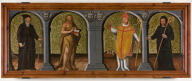 tableau : saint Antoine abbé, saint Jean-Baptiste, saint Nicolas de Bari et saint Maur