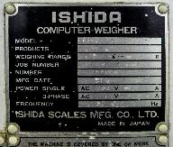 Doseuse pondérale à pesée associative Ishida, modèle CCW.Z.208.B, n°16044 : plaque signalétique n°2 et inscriptions techniques.