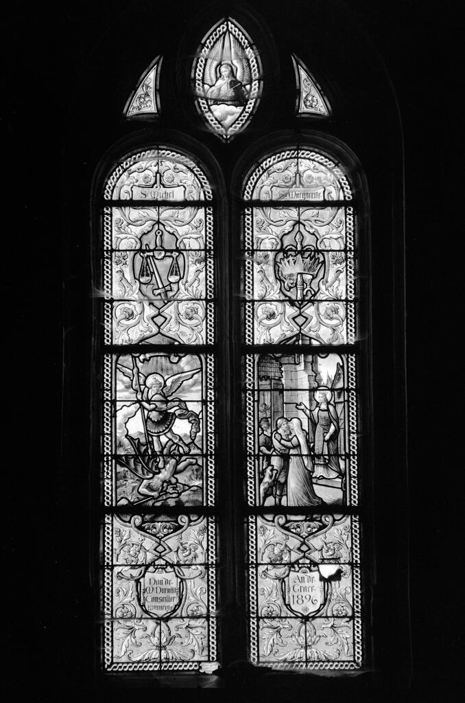 verrière hagiographique : saint Michel terrassant le Dragon ; sainte Marguerite