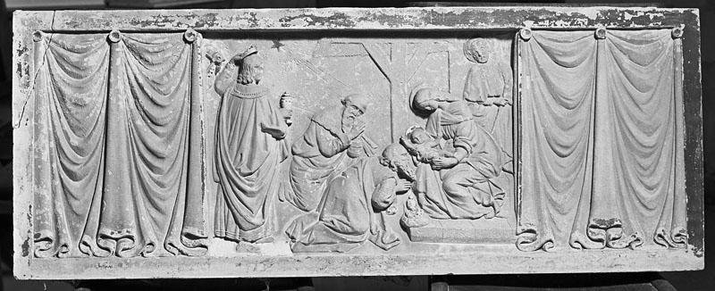 ensemble de 2 bas-reliefs : Adoration des Mages, adoration des anges