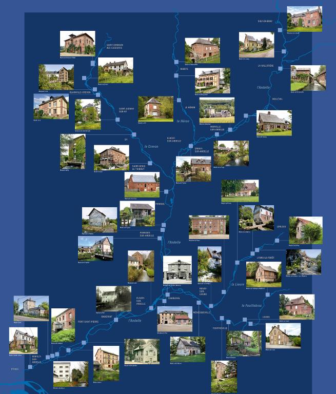 Carte des moulins à blé et minoteries étudiés dans le cadre de l'opération - extraite de l'exposition l'Andelle Industrielle (2018).