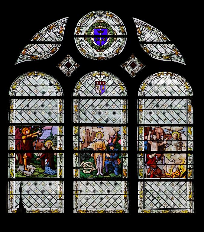 verrière hagiographique et commémorative de la guerre de 1914-1918 : Vie de Jeanne d'Arc