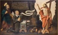 tableau : Pierre de Fontenay présenté au Christ par son saint patron