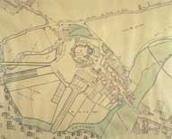 Plan particulier du bourg de Bricquebec, détail du centre.- Plan, de Denecey de la Challerie, 1782. 