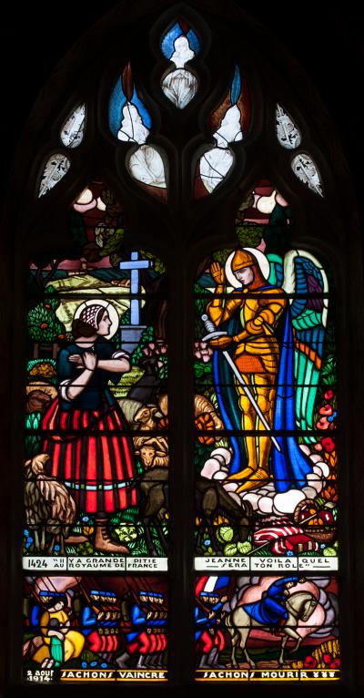 verrière hagiographique de la guerre de 1914-1918 : Saint Michel apparaissant à Jeanne d'Arc