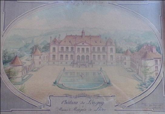 Château de Longny à Monsieur le Marquis de Ludre.- Projet de façade et de cour d'honneur par l'architecte Émile Boursier (dessin aquarellé daté du 17 février 1906). 