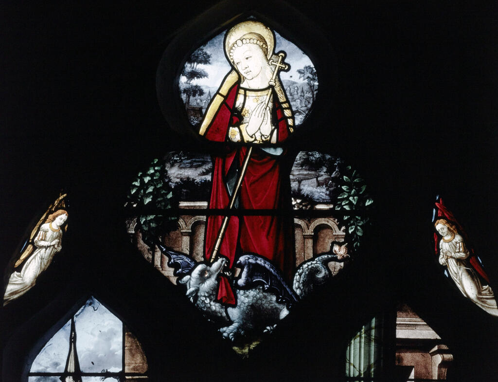 verrière hagiographique : Translation des reliques de saint Martin, Miracle par saint Pierre et saint Jean (baie 13)
