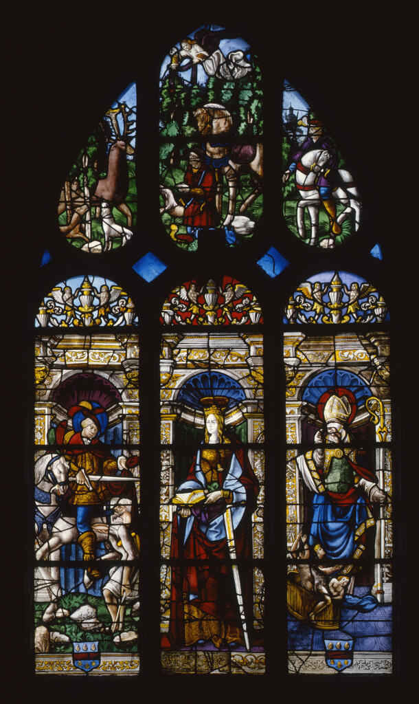 verrière, baie 12 : saint Martin, sainte Catherine, saint Nicolas