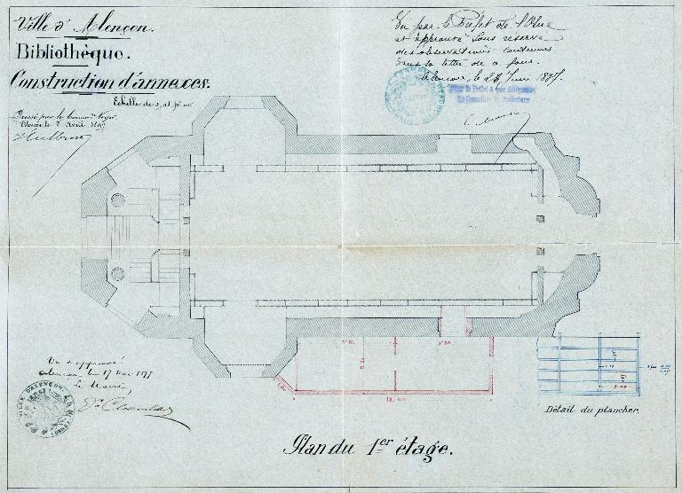 église de jésuites, puis école centrale du département, puis bibliothèque municipale d'Alençon, actuellement médiathèque Aveline