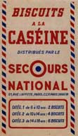 Emballage, en papier cristal, de biscuits à la caséine distribués par le Secours National.- Emballage de biscuits, Deuxième Guerre mondiale. (Collection particulière Vinchon).