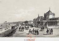 Cabourg, le casino [2e casino]..- Lithographie par et d'après un dessin exécuté par Deroy vers 1875. Lithographie en 2 tons, 9,9 x 6,2 cm. (Musée municipal, Villa Montebello, Trouville-sur-Mer).