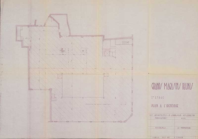 Grands Magasins Réunis Cherbourg Deuxième étage.- Plan imprimé, vers 1960. (Archives privées de la famille Ratti, Cherbourg-Octeville).