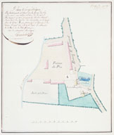 Plan géométrique des bâtiments et cour de la ferme du pin, 1834. (AD Orne).