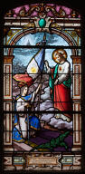 verrière allégorique et commémorative de la guerre de 1914-1918 : La France offre au Sacré-cœur de Jésus le drapeau national frappé de son emblème