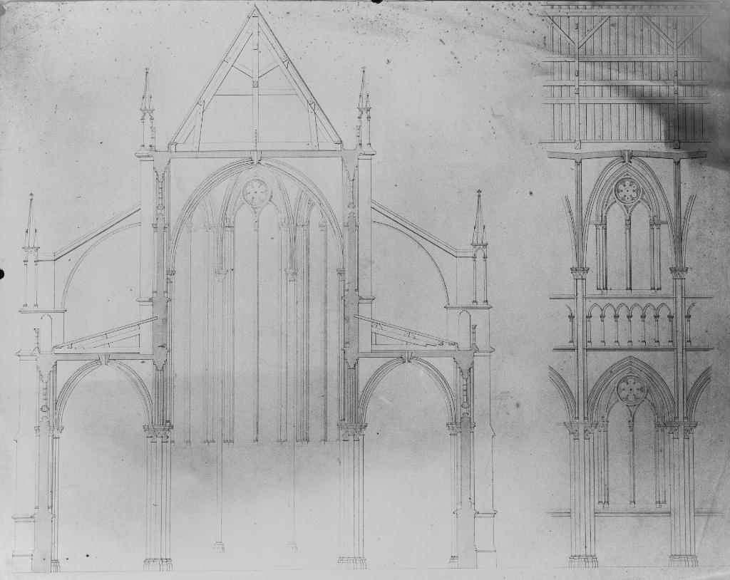 ensemble de plans et dessins d'architecture de la basilique Notre-Dame de Bonsecours