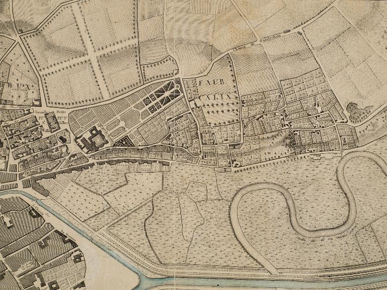 Détail du Plan de la ville de Caen, de ses faubourgs et de ses environs.- Estampe, P. Leclerc, 1822. (Bibliothèque de Caen. FNE 841).
