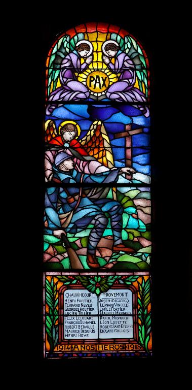 verrière historiée et commémorative de la guerre de 1914-1918 : Soldat mourant