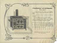 Fourneau "Le Normand", modèle déposé.- Album publicitaire des fourneaux de cuisine et chauffage des Etablissements Rebour, 1921. (Collection particulière Jean-Claude Verrier, Pont-d'Ouilly).