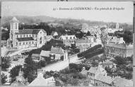 93 - Environs de Cherbourg - Vue générale de Bricquebec. [Le quartier du Village et la nouvelle église].- Carte postale, s.d., début 20e siècle (AD Manche).