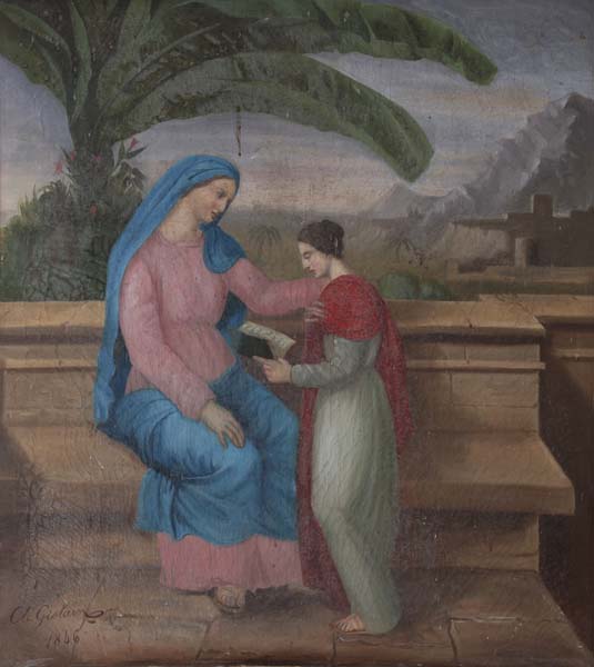 2 tableaux d'autel : Education de la Vierge, saint Joseph