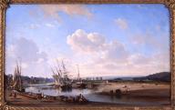 Le quai de Trouville et le marais de Deauville.- Peinture, huile sur toile, Charles Mozin, n.d., vers 1849 (Musée municipal, Villa Montebello, Trouville-sur-Mer, cote : 113).