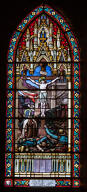 verrière hagiographique et commémorative de la guerre de 1914-1918 : Sainte Thérèse de Lisieux présente des  soldats martyrs au Christ (baie 16)