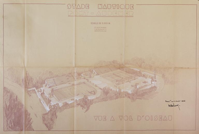 Projet de stade nautique par Delmas associés et Guilgot, août 1936 (AM Pont-Audemer, 1 M 41).