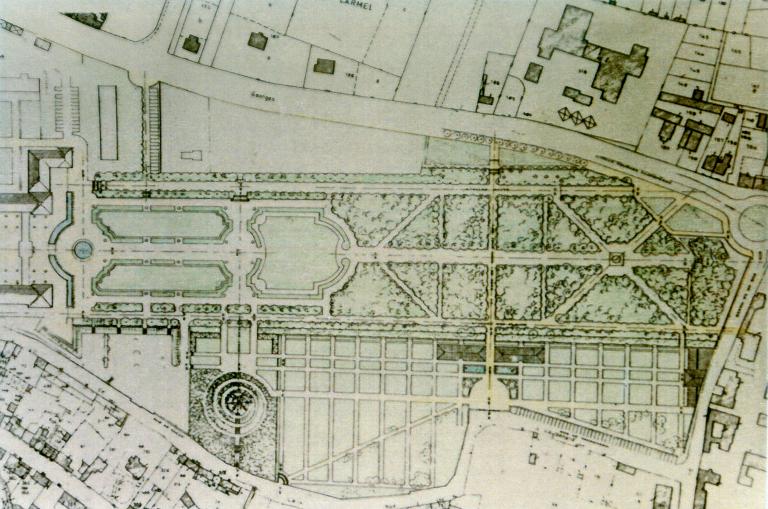 jardins de l'abbaye de bénédictines de la Trinité dite abbaye aux Dames, actuellement parc dit parc Michel-d'Ornano de l'hôtel de Région