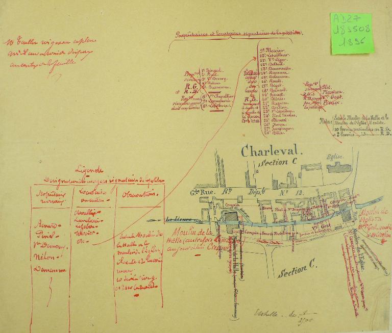 Plan de situation des moulins de l’Eglise et de la Halle, 10 février 1896 (AD Eure. 18 S 508).