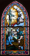 verrière hagiographique et commémorative de la guerre de 1914-1918 : Apparition du Christ en croix à des soldats