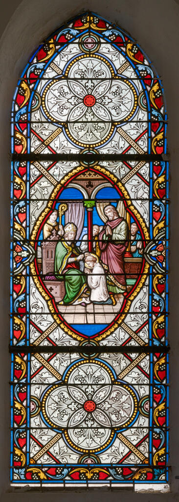 ensemble de 4 verrières : vie de saint Eugène (baies 13, 15, 17, 19)