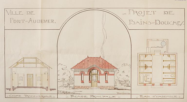 Projet de bains-douches proposé par la Compagnie Générale d'hygiène, 1923 (AM Pont-Audemer, 1 M 40).