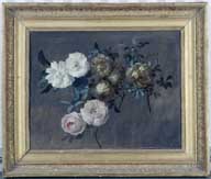 ensemble de 2 tableaux : roses anciennes, marguerites et bleuets