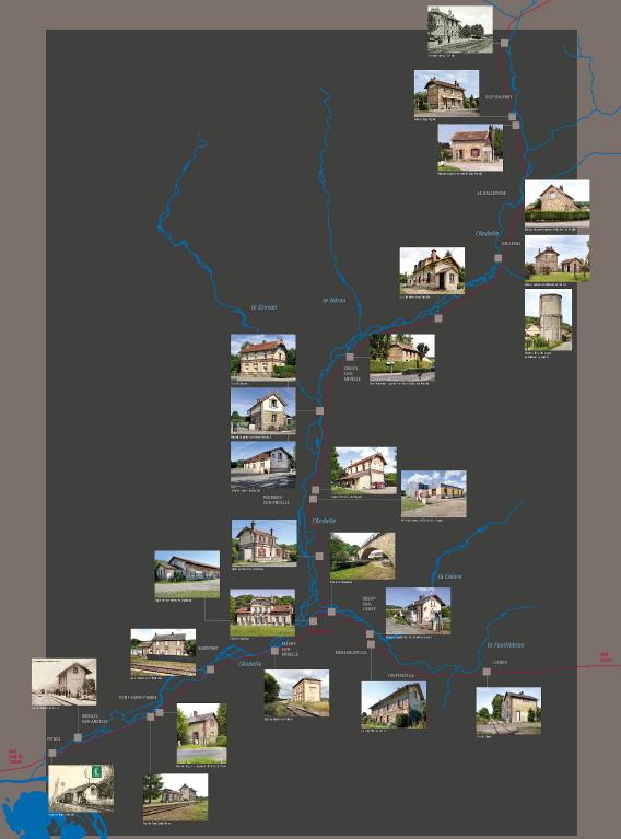 Carte des édifices ferroviaires étudiés dans le cadre de l'opération - extraite de l'exposition l'Andelle Industrielle (2018).