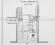 Assainissement de la ville de Trouville. Usine. Détail : plan général.- Plan, coupe, élévation, 1892.