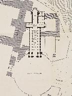 Plan de l'église et de la place Sainte-Trinité, Mercier.- Lithographie, vers 1860. (Archives diocésaines de Bayeux-Lisieux).