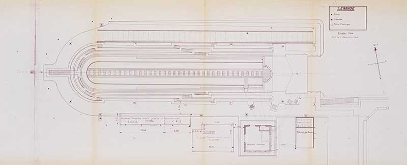Plan au sol de la forme de radoub de l'avant-port.- Dessin à l'encre sur papier, 7 décembre 1963. (AD Manche. 4S 3).