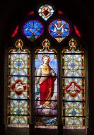 verrière historiée de la guerre de 1914-1918 : Apparition du Sacré-Coeur à un soldat mourant