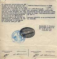 Dépôt de la marque "Galette Caen" au Tribunal de Commerce de Caen.- Document officiel, dépôt de marque, 23 novembre 1945, 17 x 17,8 cm. (Collection particulière Vinchon).