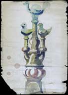 Modèle d'épi de faîtage, avec canetons.- Dessin et gouache, daté du 9 décembre 1890.