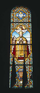 ensemble de 16 verrières figurées : Léon XIII, Monseigneur Hugonin, Monseigneur Amette, Apparition du Sacré-Coeur à sainte Marguerite-Marie Alacocque, Apparition du Coeur Sacré de Marie à saint Jean-Eudes, saint Jean Soreth, Pierre Berthelot, Apothéose de saint Louis de Gonzague, Assomption, Apparition de la Vierge à saint Dominique de Guzman, Mariage de la Vierge, Fuite en Egypte, Saint Stanislas Kostka recevant la communion de la main d'un ange, Transverbération du coeur de sainte Thérèse d'Avila, Vie du Christ