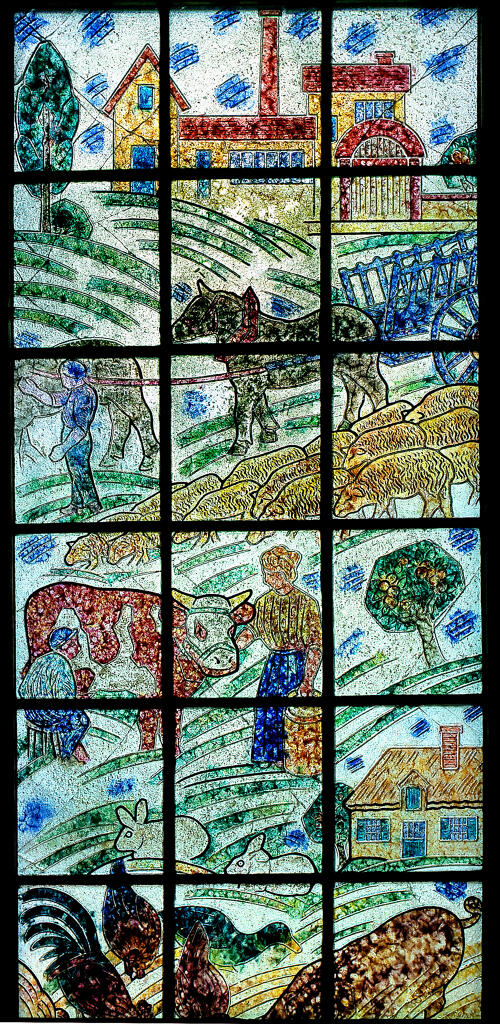 ensemble des 2 verrières figurées : Agriculture et élevage