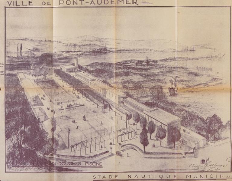 Projet de stade nautique et tennis, par René Planchon, juin 1936 (AM Pont-Audemer, 1 M 41).