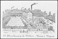 Grande Blanchisserie de Villers - Usine à vapeur.- Gravure, s.d., début 20e siècle. (AD Calvados. M 4305).